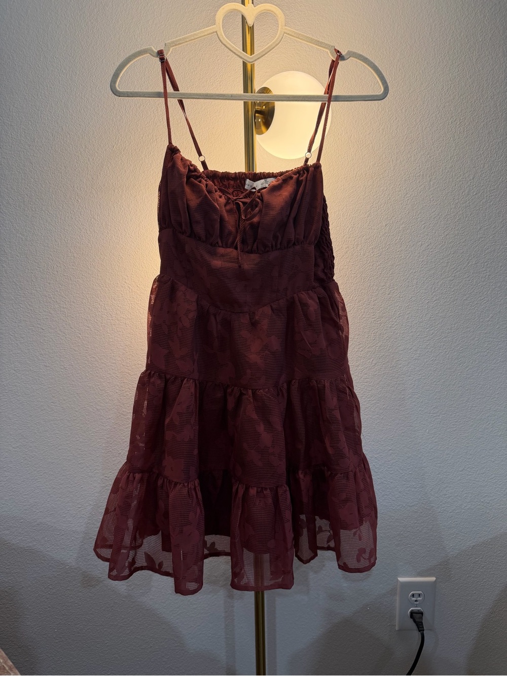 Altarโd State Burgundy Spaghetti-Strap Tiered Dress XS, fall dress, fall outfit
